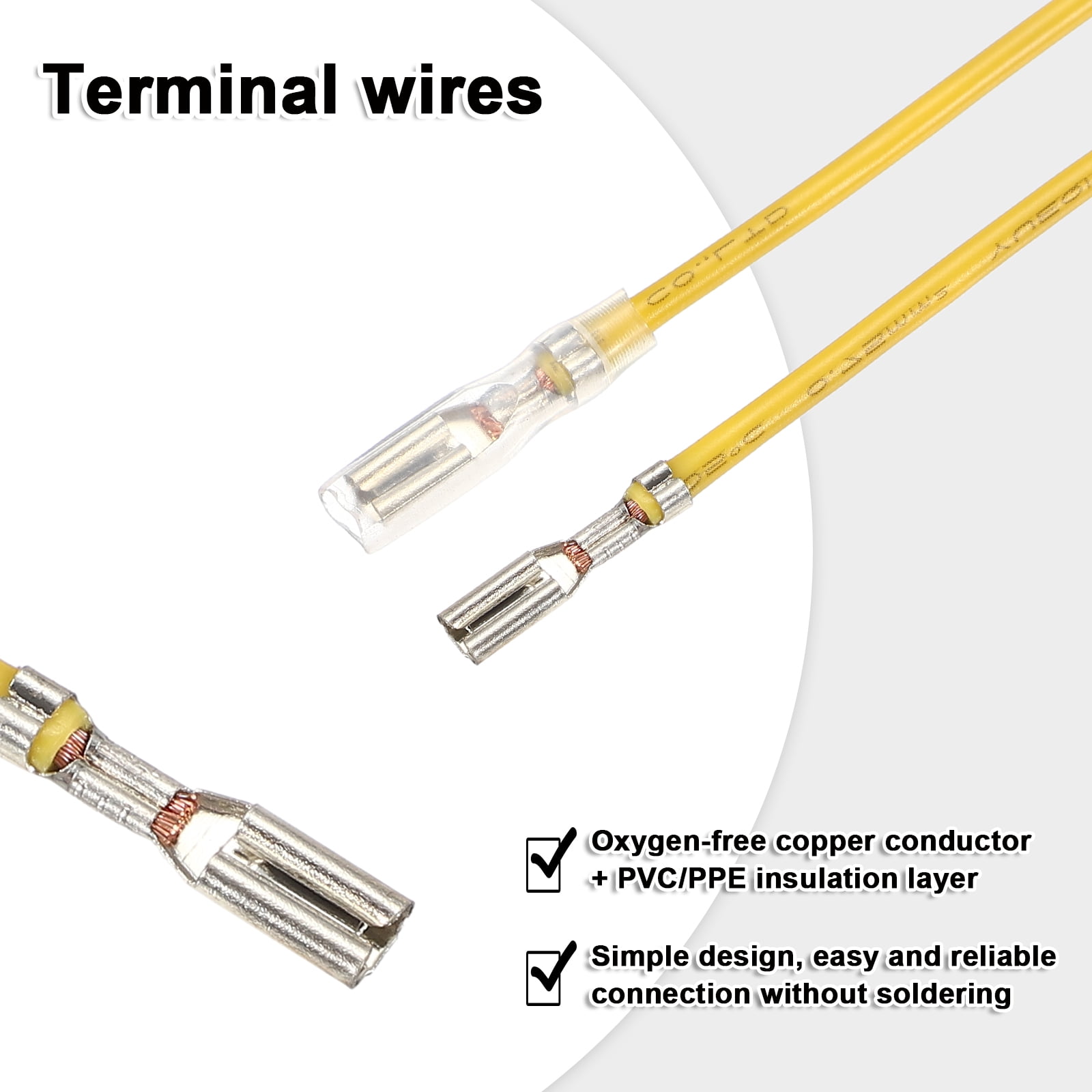 60 Pack Female Spade Crimp Terminal with Insulating Sleeve 2.8mm, Female Spade Quick Connector Assortment Kit with 20cm Wires, Flame Retardant Cover, Yellow