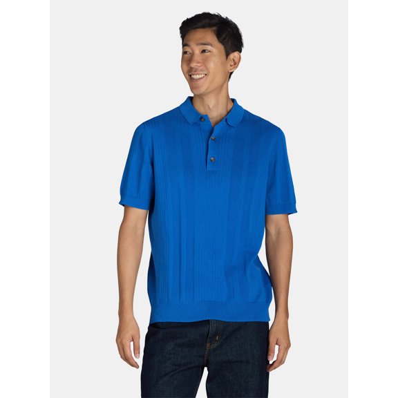 Tribekka 44 Men's Short Sleeve Ribbed Sweater Polo Shirt, Sizes XS-2XL