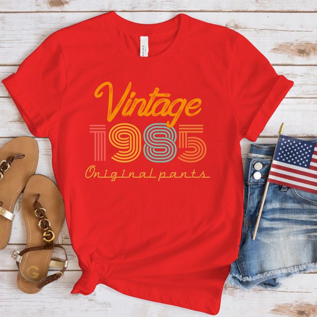 T-shirt Premium) Nouveau T-Shirts Vintage 1985 Mode Femmes Filles T-shirt d'Été Décontracté Manches Courtes Col Rond Hauts T-Shirts Rouge TG