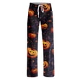 thumbnail image 4 of Girly Bow Pumpkin Halloween Pajama Pants for Women, Adjustable Drawstring Lounge Bottoms with Ghost & Web Print, Soft Polyester Sleep Trousers, 1 Pair Purple S, 4 of 5