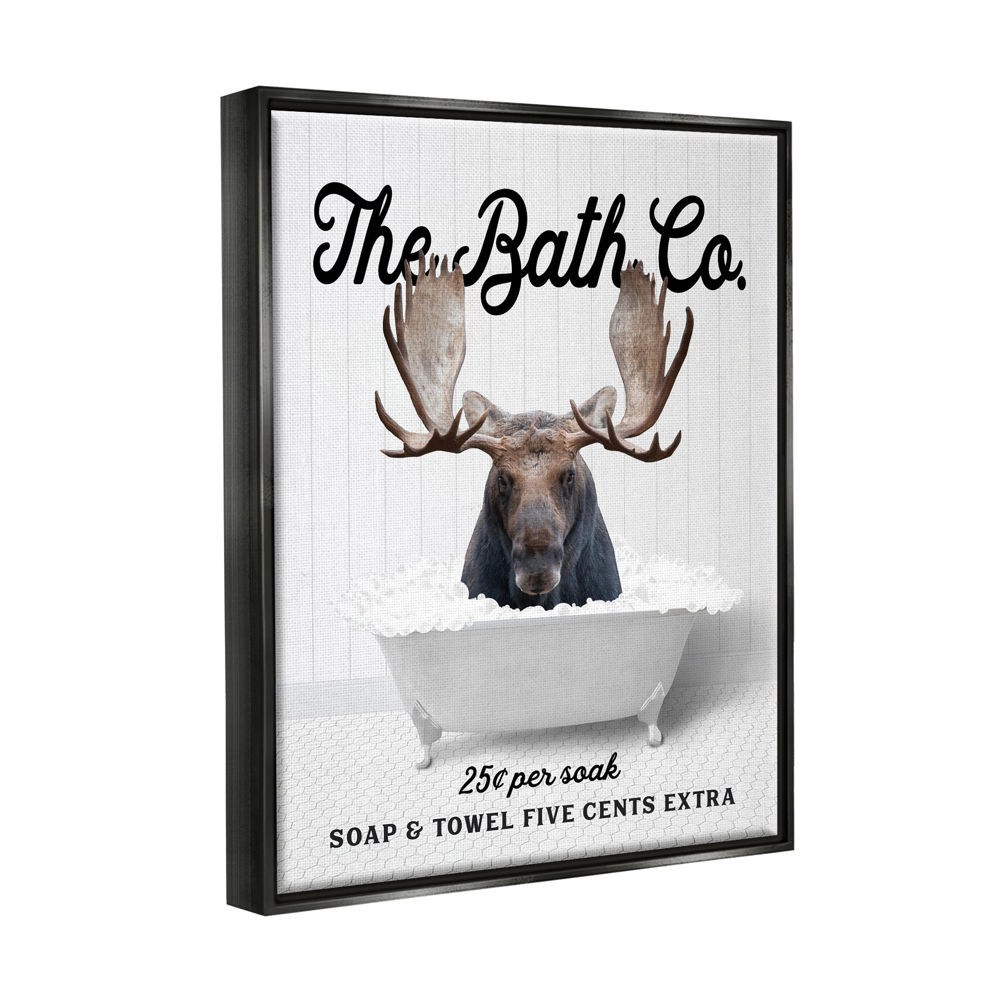 Stupell Industries Bubble Bathtub Moose Animals & Insects Painting Black Floater Framed Art Print Wall Art, 17 x 21