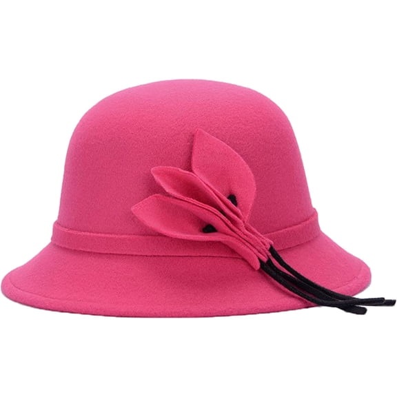 CoCopeaunts Women Bucket Hat Autumn Winter Warm Basin Hat Flower Wide Brim Wool Felt Caps Solid Color Ladies Grace Bucket Cap
