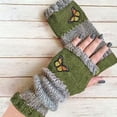 thumbnail image 2 of Knit Gloves - Embroidery Butterfly Soft Cute,Girls Winter Knit Fingerless Gloves | for Ladies Adults Teens Students Commuting Green Free, 2 of 4