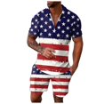 thumbnail image 1 of toraway Costumes pour Hommes Ensemble 2 Pcs Coupe Classique Automne Ensemble Chemise à Col à Fermeture à Glissière Imprimé Jour de l'Indépendance pour Hommes Haut à Manches Courtes Décontracté Shorts Décontractés S, 1 of 4