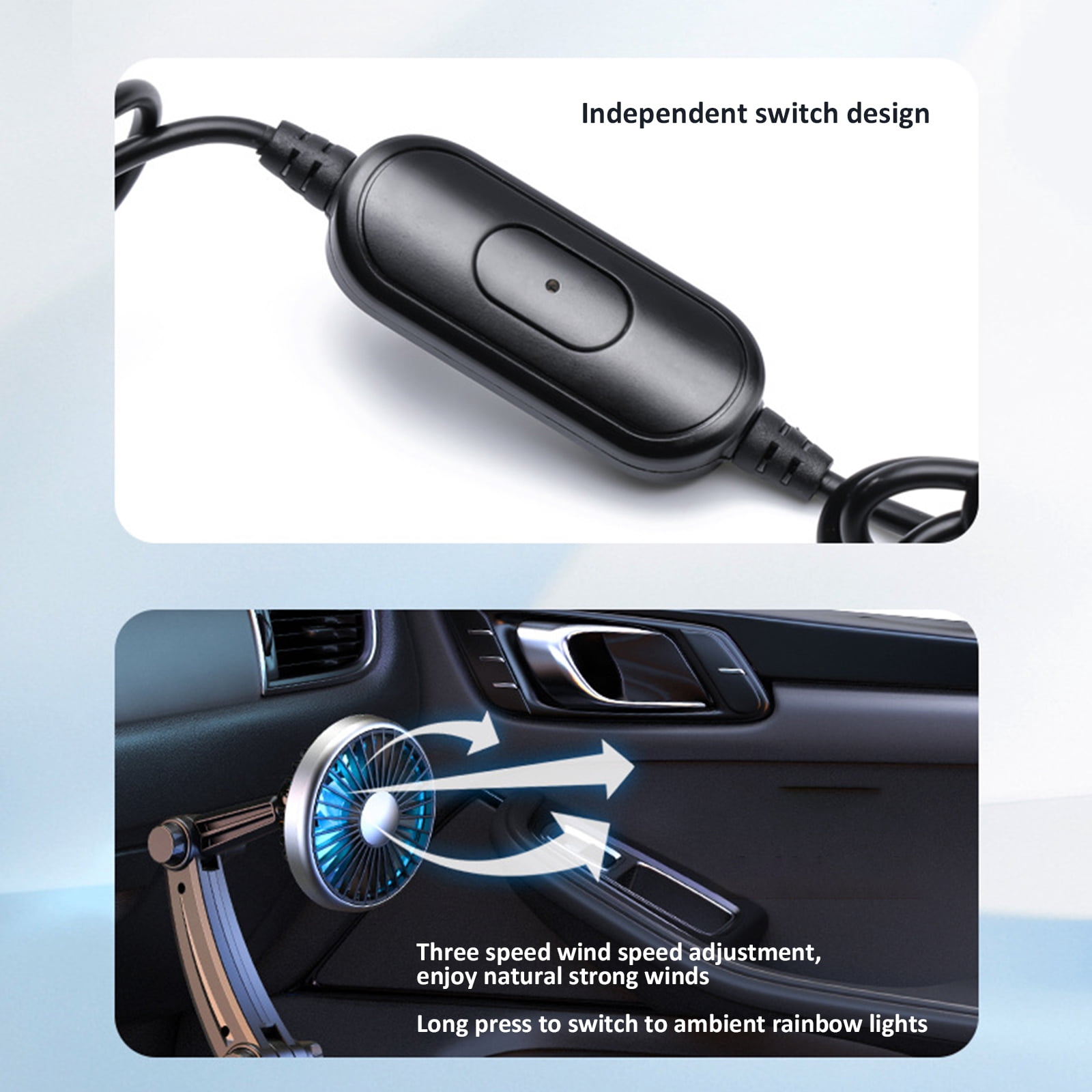 NFTIGB Expandable Base Car Cup Holder Fan with Atmosphere Light, 3 Speed Wind Universal Fit for 12V/24V Vehicles, Automotive Cooling System Accessory Small Size (9.45 inches / 24.0 cm)