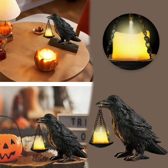 Gothic Home Crow Light Holder Halloween Decorations Indoor Lamp Tealight Candle Holder Resin Statue Christmas Keepsake Ornament Strength Ornament 2022 Christmas Ornament Metallic Ornament Set And