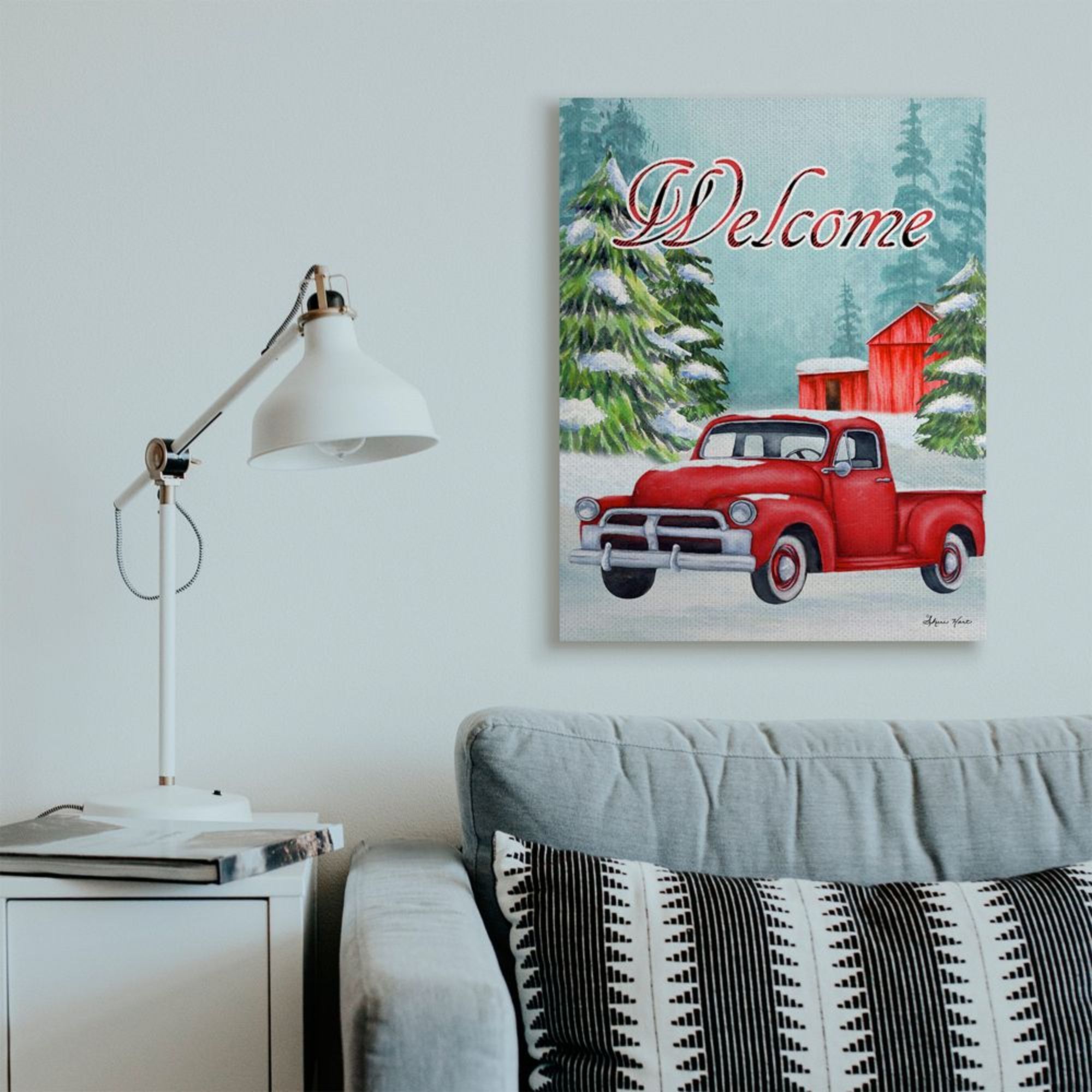 Stupell Indtries Winter Welcome Sign Red Truck Snow Barn Design by Sheri Hart, 30" x 40"