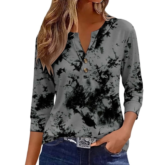 CONZONE Women's Summer T-Shirts 3/4 Sleeve T Shirts for Women Casual V Neck Floral Graphic Lightweight Tees Soft Cozy Dailywear