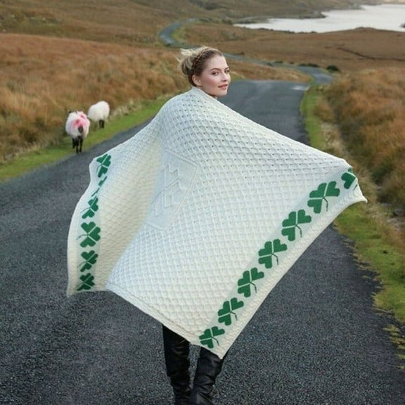 Irish Wool Shamrock Throw Made By Aran Woollen Mills