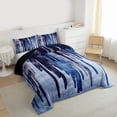 thumbnail image 3 of Manfei Retro Geometric Lines Queen Comforter Set,Splash Ink Aesthetic Bedding Sets,Blue Striped Bedding Comforter Set For Teens,Luxury Bedroom Decor Reversible,3-Piece, 3 of 8
