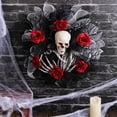 thumbnail image 4 of Smile Skull Halloween Wreath for Front Door  Black Wreath with and Rose Ornament Garland Spooky Elegant Decoration for Door, Porch, Window, Indoor and Outdoor Decor, 4 of 9