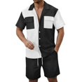 thumbnail image 3 of Men Summer Casual Short Sets Contrast Short Sleeve Button Down Shirt And Shorts Set 2 Piece Outfits Tracksuit Vacation Sets for Men Black L, 3 of 9