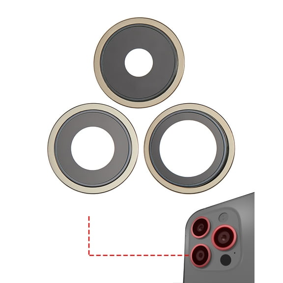 Replacement Back Camera Lens With Bracket & Bezel Compatible For iPhone 14 Pro / 14 Pro Max (Gold) (3 Piece Set) (Premium)