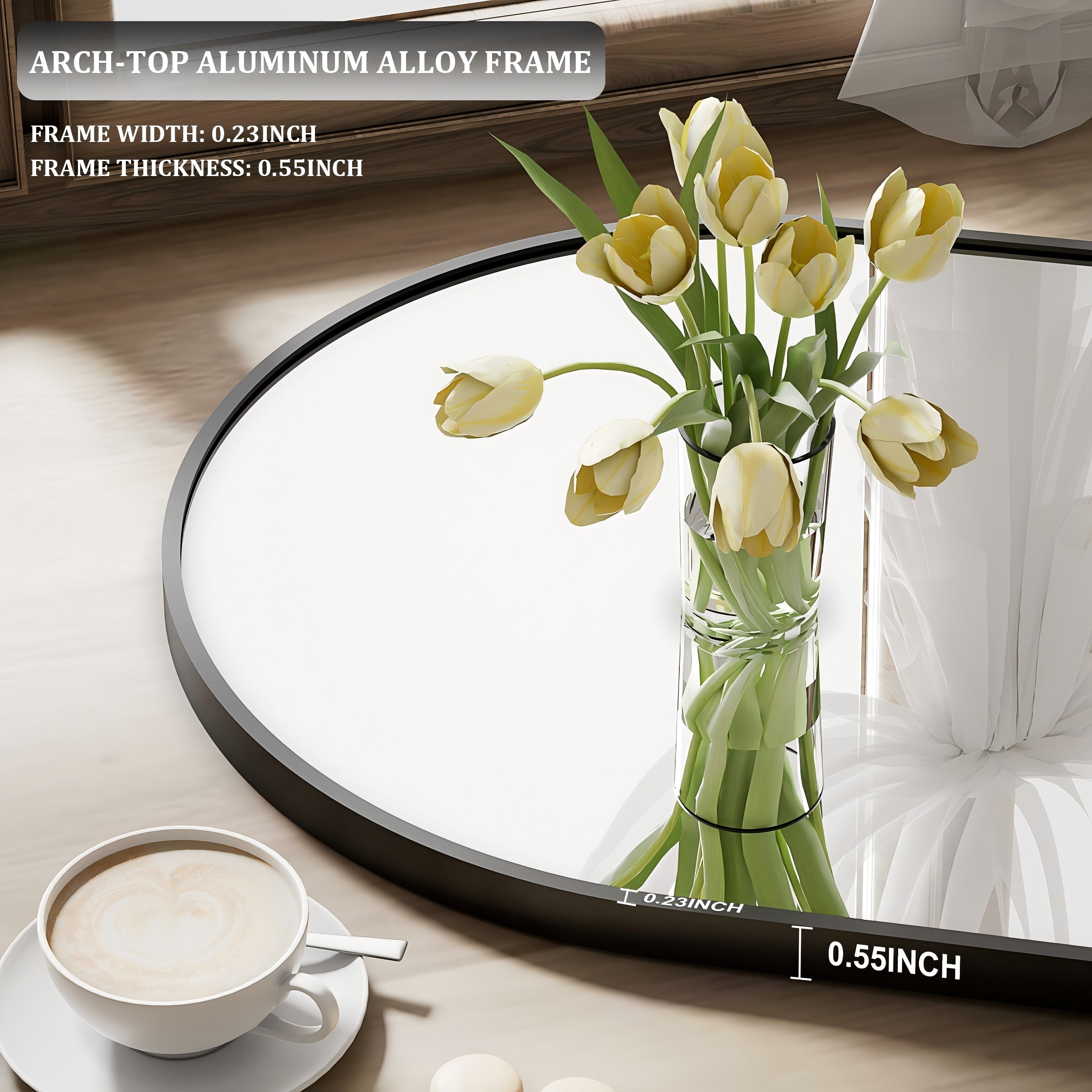 Cenovo 64"x 21.5" Arched Full Length Mirror Full Body Floor Mirrors, Black