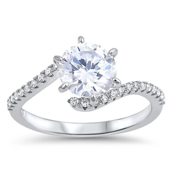 Round Clear Prong Set Cubic Zirconia Center Ring Sterling Silver