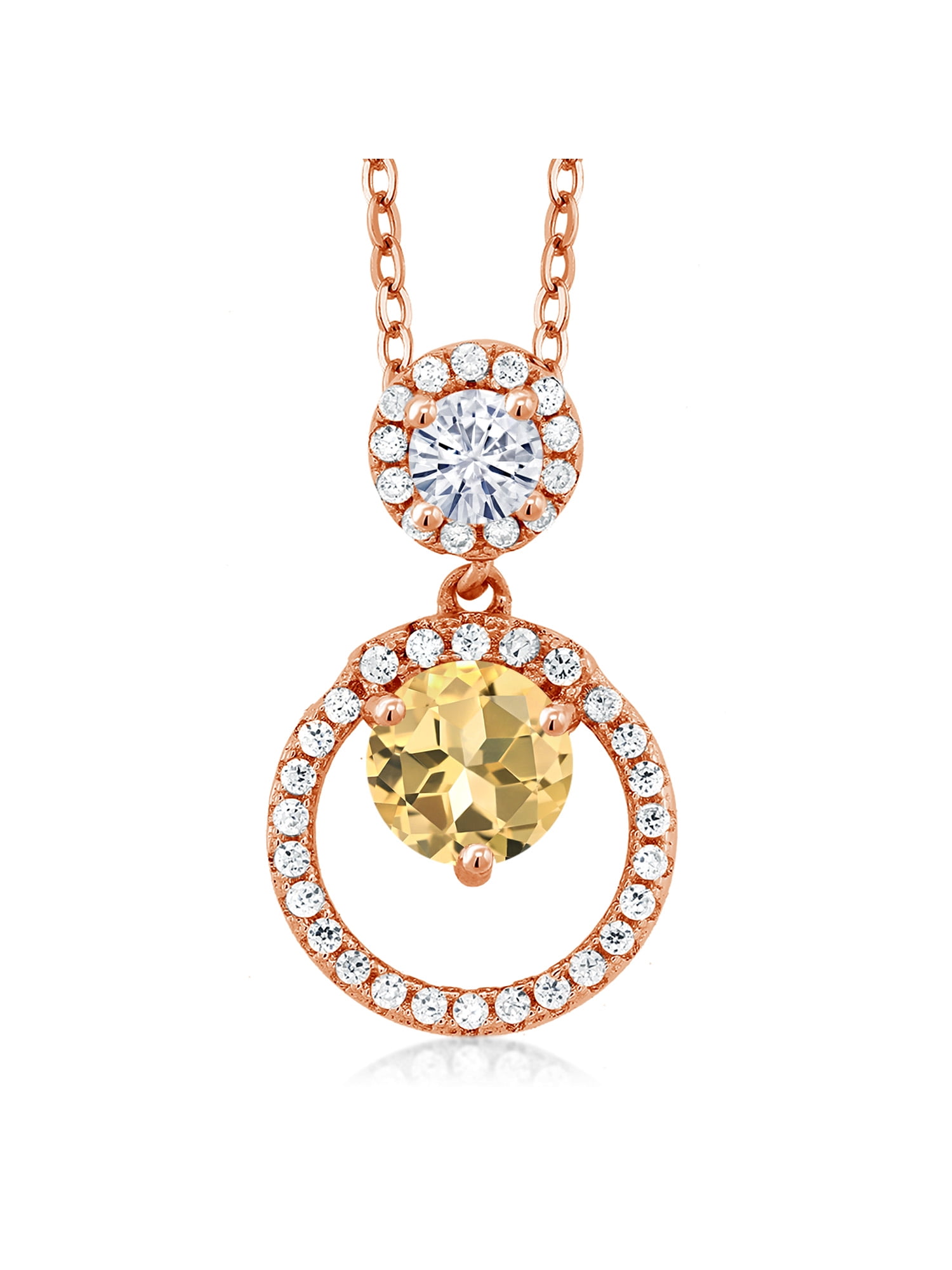 Gem Stone King 18K Rose Gold Plated Silver Pendant Round Honey Topaz