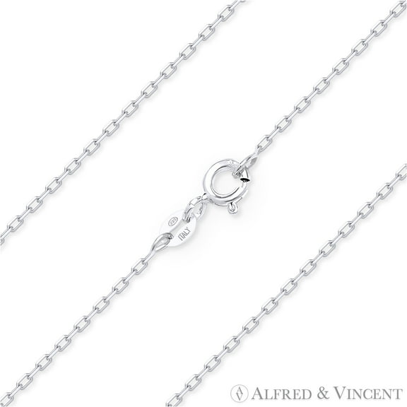1.2mm D-Cut Anchor Cable Link Chain Necklace in .925 Sterling Silver w/ Rhodium