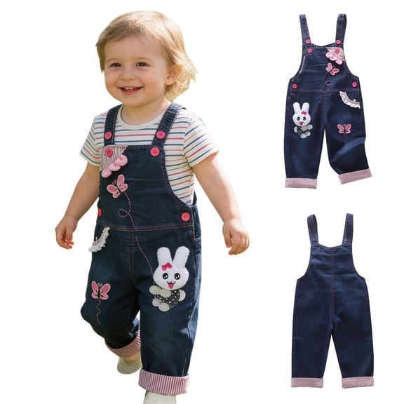 Ruyang Baby Toddler Boys Adjustable Denim Pants New Born Kids Denim Overalls Jumpsuits Cute Bunny Outdoor Bib Shortalls Jean Overalls