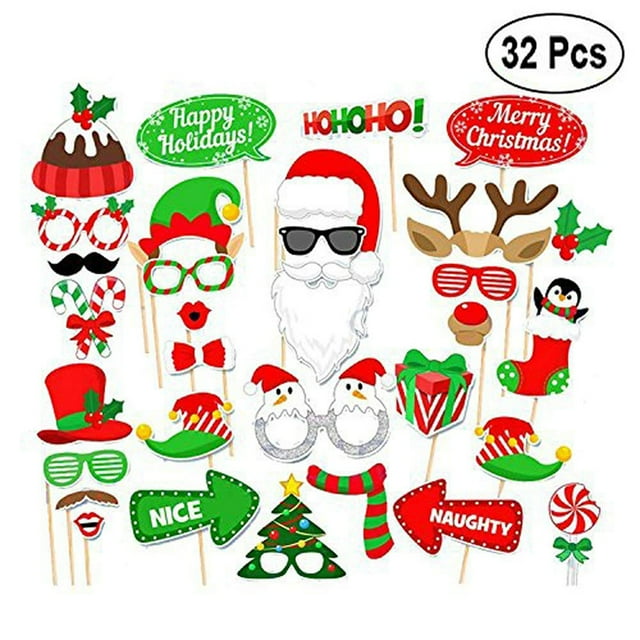 Accesorios para cabina de fotos de Navidad de 32 piezas - Juegos para regalos - Juegos para niños y adultos JAMW Sencillez