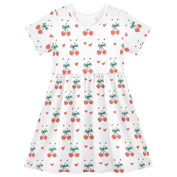 joogoo Cherry and Hearts Girls' Short Sleeve Dress Kids Dresses 5-6T