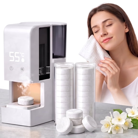 MQAAUP Hot Face Towel Dispenser, Automatic Towel Heater Machine, Portable Towel Warmer, 5‑10s Fast Heating 55°C Constant Temp, 500ml Water Tank with 2 Rolls of Towels for Spa Bath Household Use