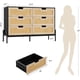 thumbnail image 2 of Negra rattan 6 cajón cómoda - moderno estilo rural de madera almacenamiento gabinete con legs, suitable para dormitorio, sala de estar, hallway, oficina, 2 of 9