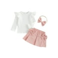 thumbnail image 2 of Baby Girls Skirt Outfits Newborn Flying Sleeve Ribbed Tops and Corduroy Mini Skirt Headband Set Infant Clothes, 2 of 10