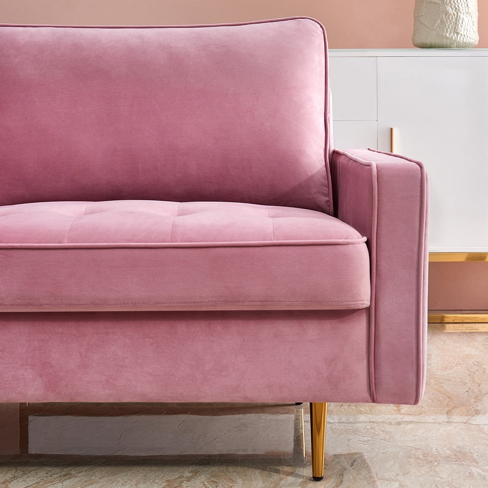 Kepooman Mid-Century Modern Velvet Fabric Loveseat Sofa Couch Bed for Living Room Furniture, 71 inches, Pink Kepooman Mid-Century Modern Velvet Fabric Loveseat Sofa Couch Bed for Living Room Furniture, 71 inches, Pink