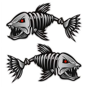 Fymlhomi 2Pcs 10x5 inch Fish Skeleton Decals Sticker Vinyl Auto Decal Sticker for Kayak Fishing Car
