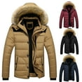 thumbnail image 4 of CCRFTGI Mens Puffer Jacket Fashion Thick Quilted Winter Coats Warm Heavy Parka Down Jacket with Faux Fur Non-Removable Hood Red M, 4 of 4