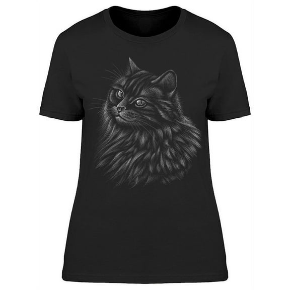 Looking Cat Sketch Pencil T-Shirt Women -Image by Shutterstock, Female 3X-Large