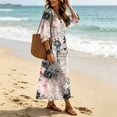 thumbnail image 6 of Ayolanni 3/4 Sleeve Fall Dresses for Women V Neck Plus Size A-Line Maxi Dresses Floral Weekend Elegant Beach Long Dress Pink L, 6 of 7
