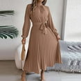 thumbnail image 4 of Wo-Fusoul The Stand In Women's Fashion High Neck Long Sleeve Solid Color Dress with Pleated Skirt & Waist Tie, Formal Evening Wear Womens Long Sleeve, 4 of 6