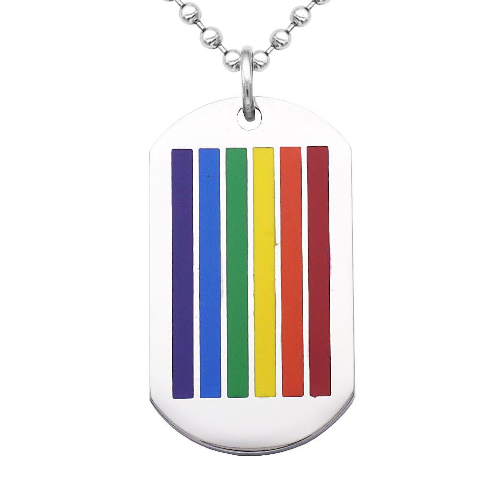 Stainless Steel Gay Lesbian Rainbow Pride Rectangle Pendant Necklace With Chain 
