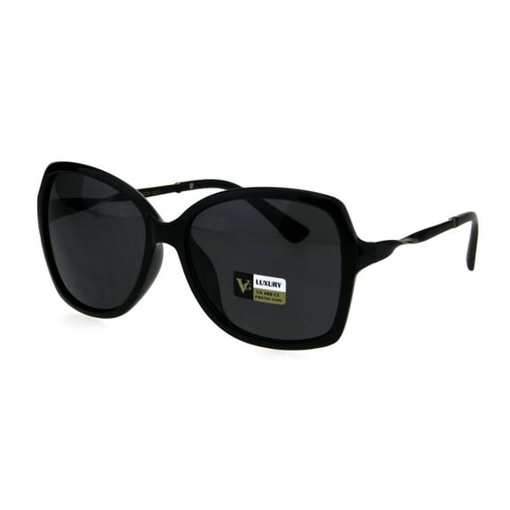 Womens Mod Plastic Butterfly Luxury Designer Sunglasses Black Solid Black