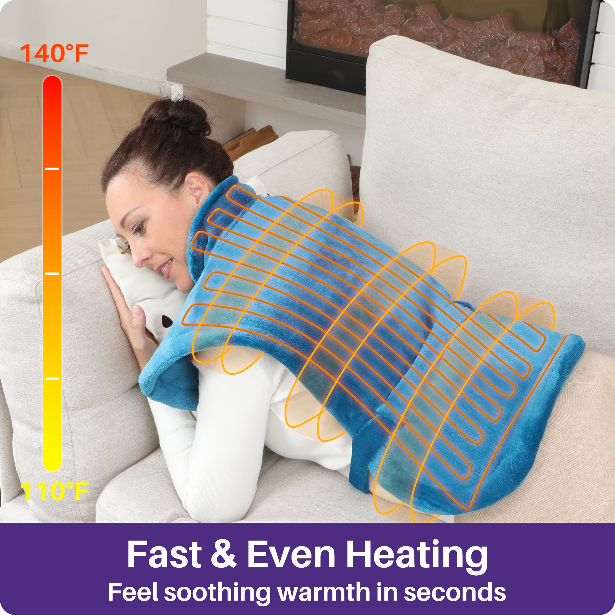 KEKOY Heating Pad for Back, Neck & Shoulders Pain Relief, Wearable Electric Heat Pad with Detachable Belt, 4 Heat Settings, 2-Hour Auto Shut-Off, Fast Heating, 24"x33", Blue