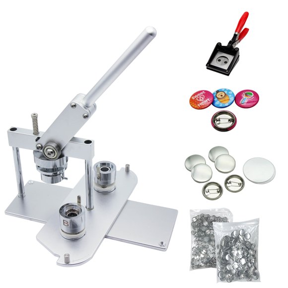 ChiButtons Button Maker KIT 25mm (1") Badge Press Machine-B400 + 25mm (1") Round Die Moulds + 500 set Button Components + Handling Cutter (Silver-New)