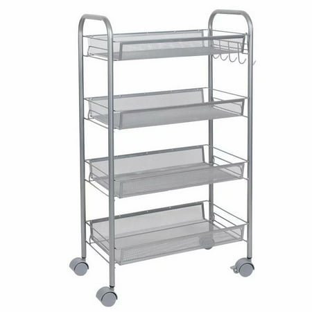 Mesh Shelving - Clearance! Space-Saving Honeycomb Mesh Style Removable Storage Cart Silver, Standing Shelf Rack Units with Wheels for Kitchen/Bathroom/Office (4-Shelf)