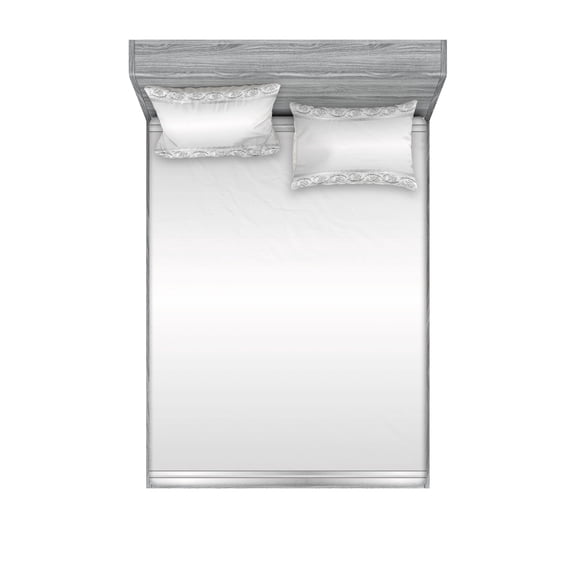 Ambesonne Retro Fitted Sheet & Pillow Sham Set, Classical Bridal Floral Motif, Full, White and Grey