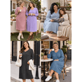 thumbnail image 4 of FEREMO Womens Plus Size Long Sleeve Nightgown V Neck Ribbed Knit Lounge Dress with Pockets, Sizes 1-5X, 4 of 8