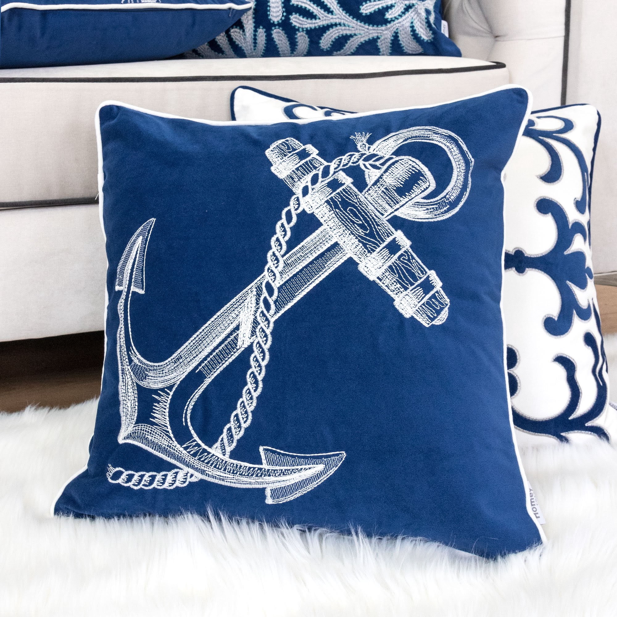 Amry Blue Graphic Polyester 20 in. x 20 in. Throw Pillow