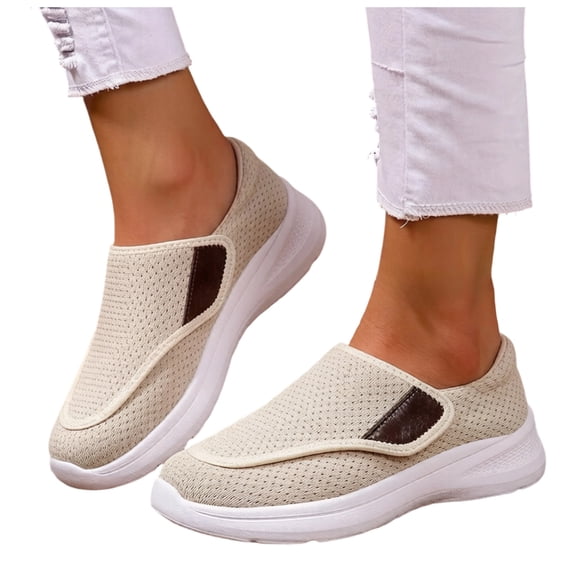 Rokment Orthopedic Walking Shoes for Women Elderly Plantar Fasciitis with Arch Support Lightweight Confortable Mesh Non Slip Work Tennis Nursing Sneakers Beige Size 6.5