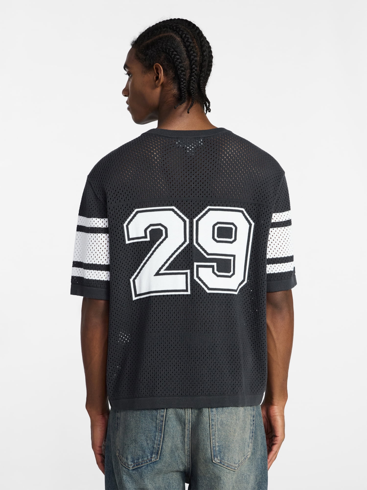 No Boundaries Mesh Sweater Knit Football Jersey Inspired Shirt with Short Sleeves, Men's XS-3XL