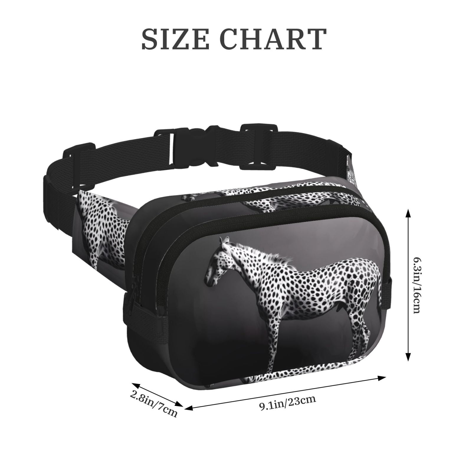 Picia Monochrome Leopard Horse Print Square Double-Layer Waist Bag Mini Adjustable Waist Belt Bag Exercise Running Travel Hiking