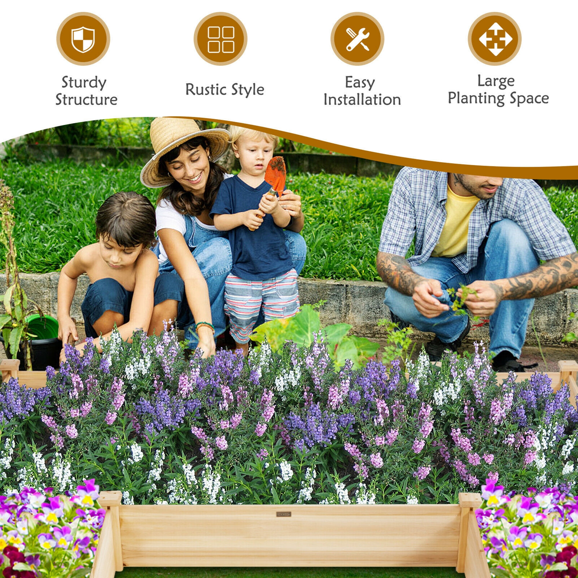 Gymax Raised Garden Bed 92.5x95x11in Wooden Garden Box Planter Container U-Shaped Bed