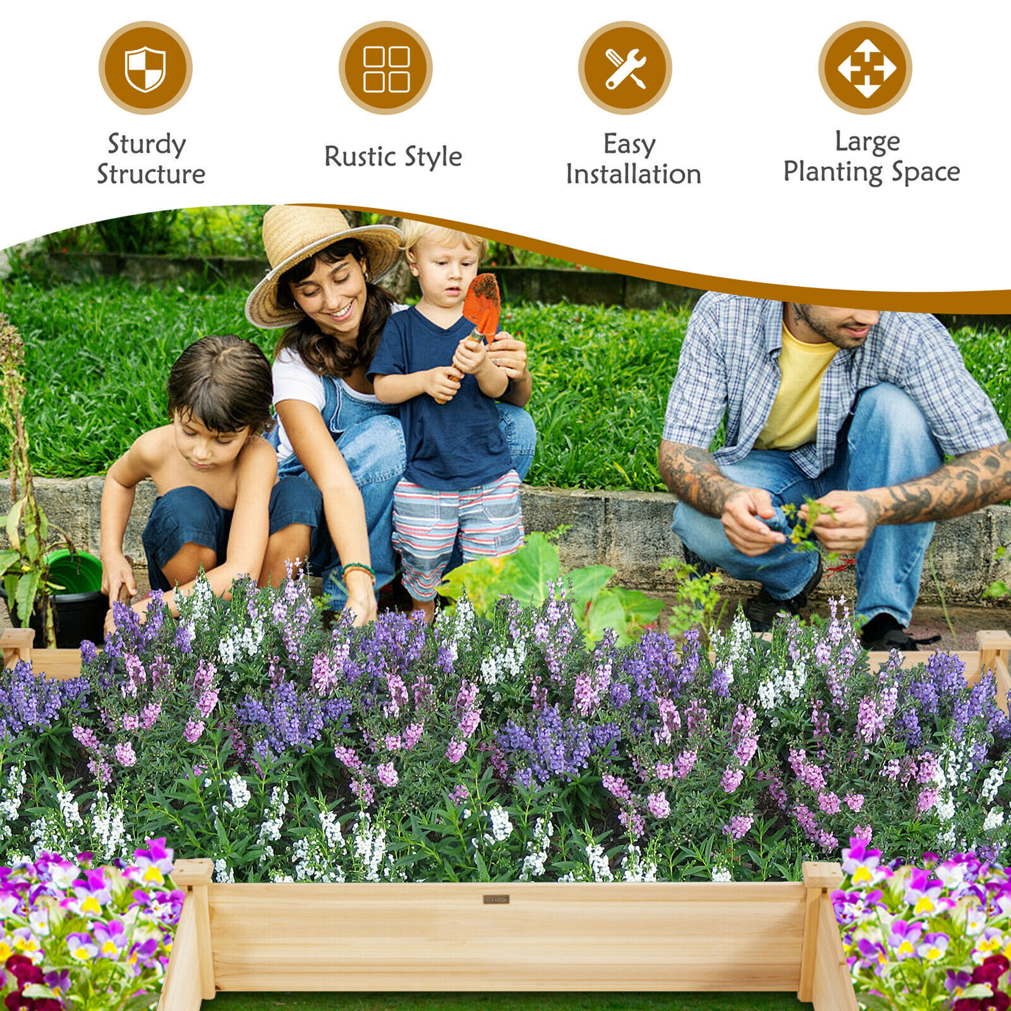 Gymax Raised Garden Bed 92.5x95x11in Wooden Garden Box Planter Container U-Shaped Bed - image 5 of 10