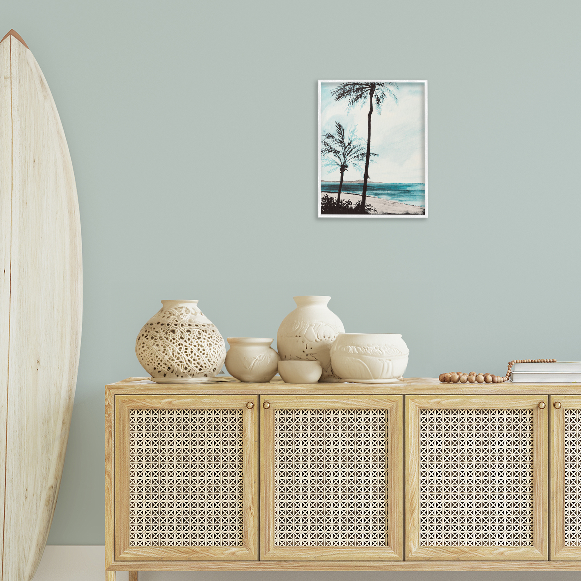 Stupell Industries Beach Palm Silhouettes Coastal Painting White Framed Art Print Wall Art, 16 x 20
