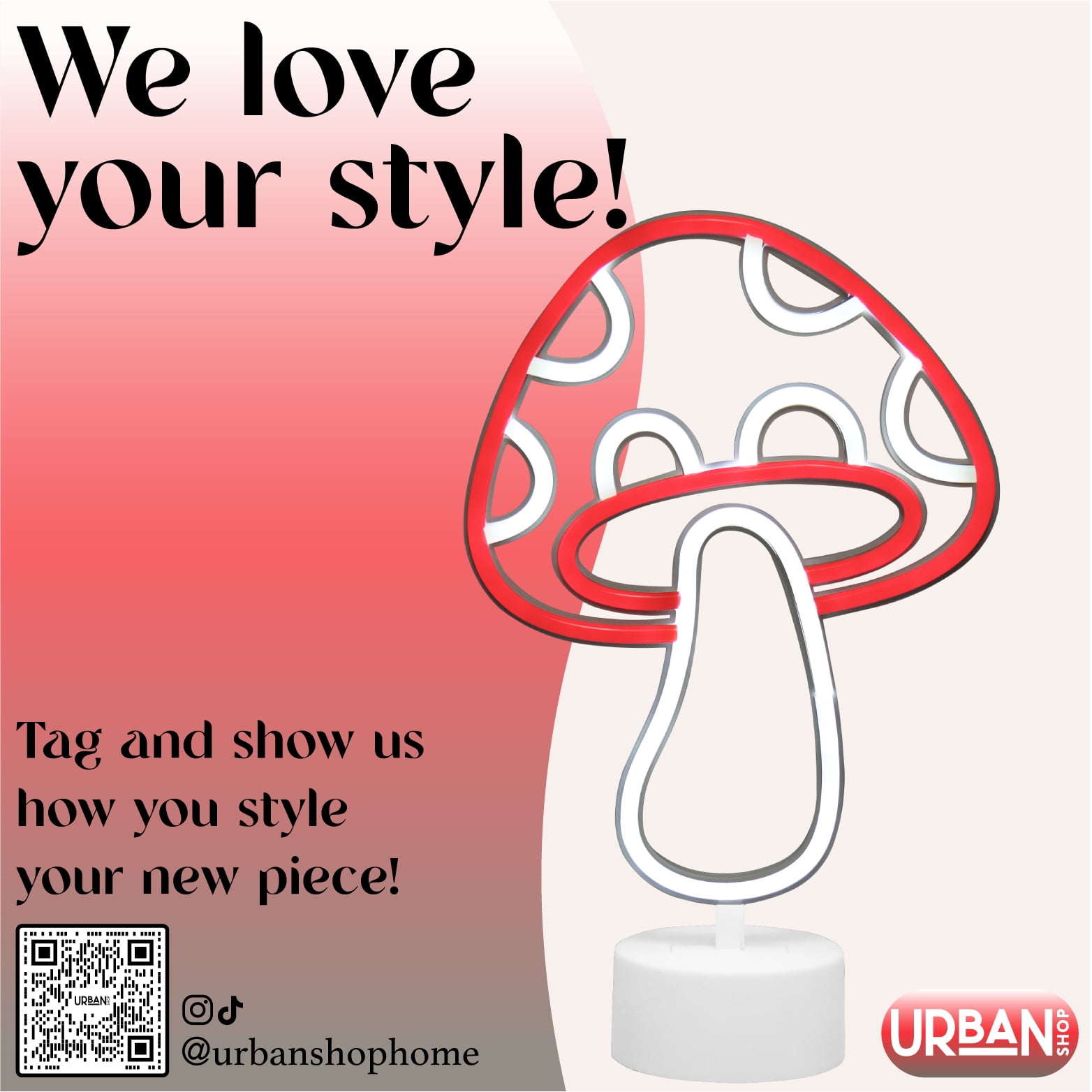 Urban Shop 12.25" Mushroom LED Neon Table Light, Red and White