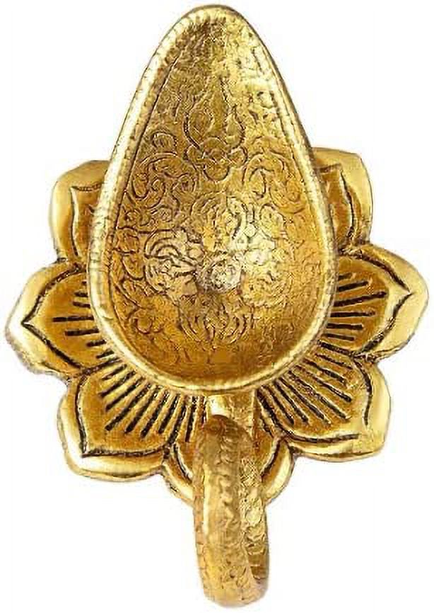 Oxidised Metal Antique Design Gold Oil Lamp With Handle/Chirag/Diya/Deepak/Dhoop Diya for Pooja (Approx. 4 x 3 inch)