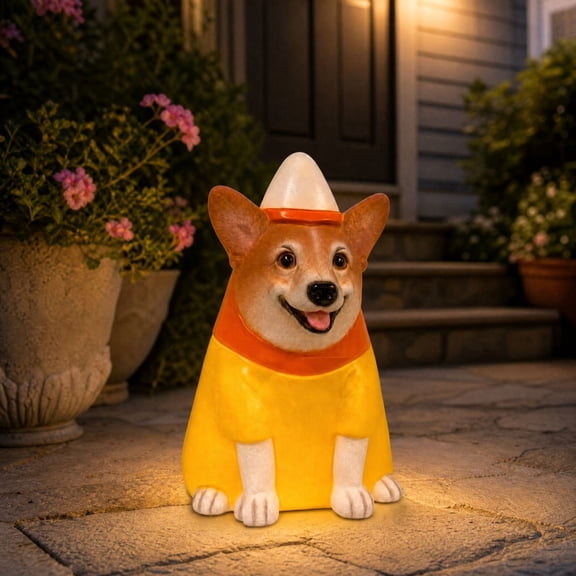 1.5-ft Freestanding Lighted Dog Blow Mold Halloween Decoration, Corgi Dog LED Figure with Candy Corn Costume, Cute Halloween Porch Decor for Indoor Covered Outdoor Display